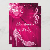 Invitation Chaud rose Disco Ball Sparkle Heels Graduation (Devant / Derrière)