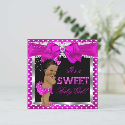 Invitation Chaud rose douce Baby shower fille Africaine Améri (Debout devant)