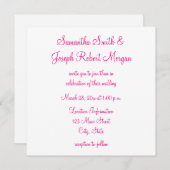 Invitation Chaud rose élégante calligraphie Mariage blanc sol (Devant / Derrière)