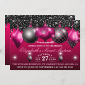 Invitation Chaud rose et noir ornement de Noël doux 16 (Devant / Derrière)