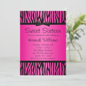 Invitation Chaud rose et noir Zebra Bow Sweet 16 Anniversaire (Debout devant)