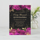 Invitation Chaud rose et or Roses Floral Quinceanera (Debout devant)