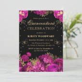 Invitation Chaud rose et or Roses Floral Quinceanera (Debout devant)