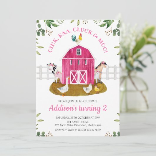 Invitation Chaud Rose Farm Scène Folithe Anniversaire Invitat (Debout devant)