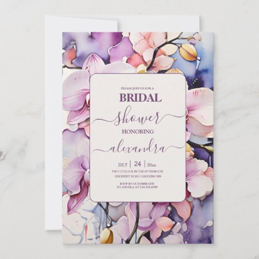 Invitation Chaud rose Fuchsia Aquarelle Orchidées (Devant)