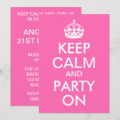 Invitation Chaud rose garder le calme et la fête à l'annivers (Devant / Derrière)