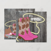 Invitation Chaud rose Grange bois Cowgirl Baby shower Invitat (Devant / Derrière)