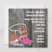 Invitation Chaud rose Grange bois Cowgirl Baby shower Invitat (Dos)