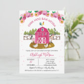 Invitation Chaud Rose Grange ferme Baby shower animaux de fer (Debout devant)