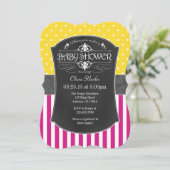 Invitation Chaud rose jaune gris Chalkboard Baby shower en ba (Debout devant)