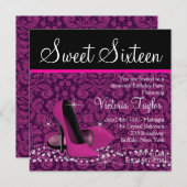 Invitation Chaud rose noir Damas hauts talons doux 16 Partie (Devant / Derrière)