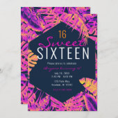 Invitation Chaud rose orange marine Tropical Palm Feuille Swe (Devant / Derrière)