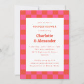 Invitation Chaud Rose Orange Retro Checkerboard Couples Douch (Devant)