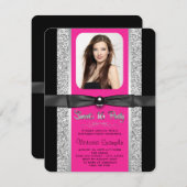Invitation Chaud rose Parties scintillant argent doux 16 Part (Devant / Derrière)