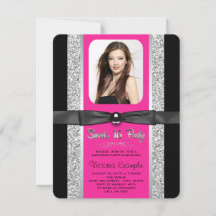 Invitation Chaud rose Parties scintillant argent doux 16 Part