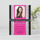 Invitation Chaud rose Parties scintillant argent doux 16 Part (Debout devant)