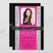 Invitation Chaud rose Parties scintillant argent doux 16 Part (Devant / Derrière)