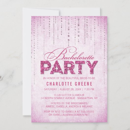 Invitation Chaud rose Parties scintillant Look Bachelorette P (Devant)