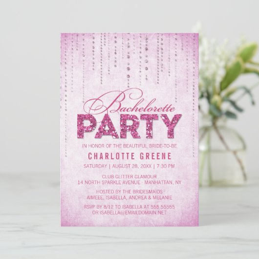 Invitation Chaud rose Parties scintillant Look Bachelorette P (Debout devant)