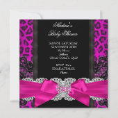 Invitation Chaud rose princesse Baby shower fille Léopard noi (Dos)