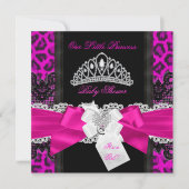 Invitation Chaud rose princesse Baby shower fille Léopard noi (Devant)