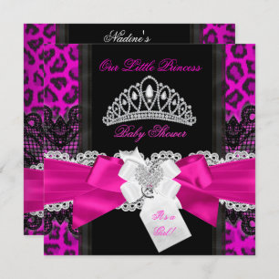 Invitation Chaud rose princesse Baby shower fille Léopard noi