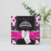 Invitation Chaud rose princesse Baby shower fille Léopard noi (Debout devant)