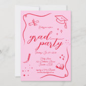 Invitation Chaud rose rouge à main dessiné Scrible Graduation (Devant)