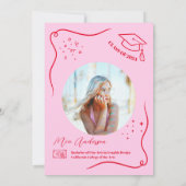 Invitation Chaud rose rouge à main dessiné Scrible Graduation (Dos)