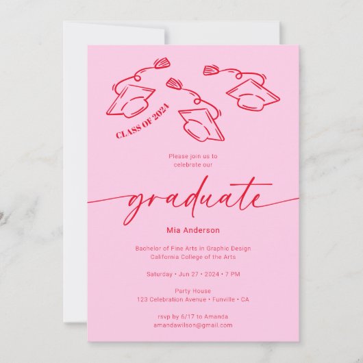 Invitation Chaud rose rouge à main dessinée Casquette Scrible (Devant)