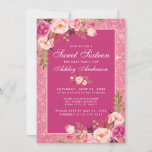 Invitation Chaud rose sucré 16 Anniversaire Parties scintilla<br><div class="desc">Aquarelle rose Blush Floral et Parties scintillant rose Sweet sixteen rose chaud Carte d'invitation</div>