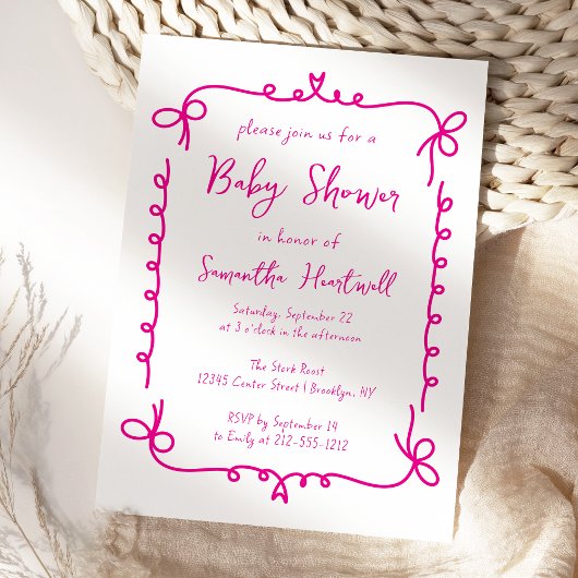 Invitation Chaud rose Whimsical Baby shower de fille manuscri