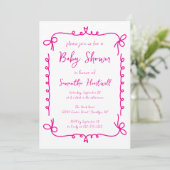Invitation Chaud rose Whimsical Baby shower de fille manuscri (Debout devant)