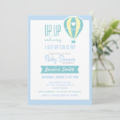 Invitation chaude bleue de baby shower de ballon à (Debout devant)