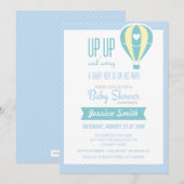 Invitation chaude bleue de baby shower de ballon à (Devant / Derrière)
