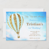 Invitation chaude de ballon à air en bleu et or (Devant)