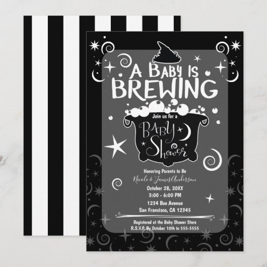 Invitation Chaudière à bière ensorcelante Baby Shower Hallowe (Devant / Derrière)