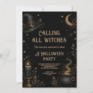 Invitation Chaudière de sorcière mystique Fête d'Halloween