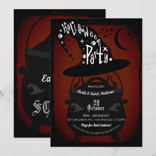 Invitation Chaudière de sorcière vintage rouge fête d'Hallowe