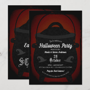 Invitation Chaudière de sorcière vintage rouge noir pour fête