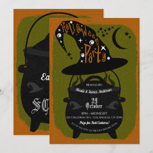 Invitation Chaudière de sorcière vintage verte pour fête d'Ha
