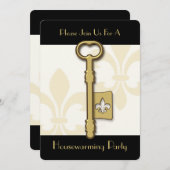 Invitation Chauffage de Chambre de Gold Fleur de Lis Key (Devant / Derrière)