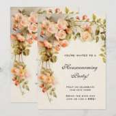 Invitation Chauffage domestique vintage, Fleurs roses antique (Devant / Derrière)