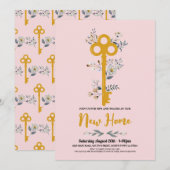 Invitation Chauffage ménager Nouvelle maison Florales clés ro (Devant / Derrière)