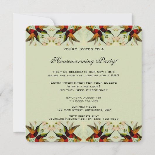 Invitation Chauffage vintage, Fleurs florales de colibris (Devant)