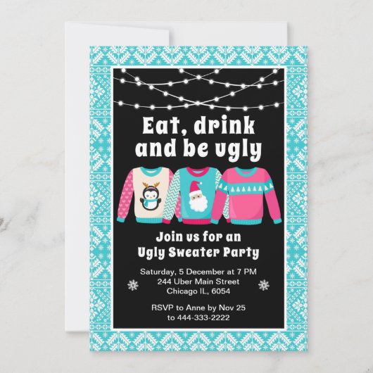 Invitation Chauffeurs de Noël moches Fête Bleu (Devant)