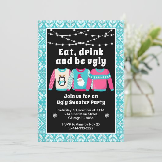 Invitation Chauffeurs de Noël moches Fête Bleu (Debout devant)