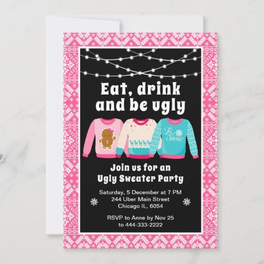 Invitation Chauffeurs de Noël moches Fête rose (Devant)