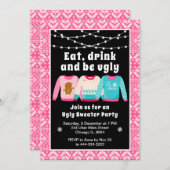 Invitation Chauffeurs de Noël moches Fête rose (Devant / Derrière)