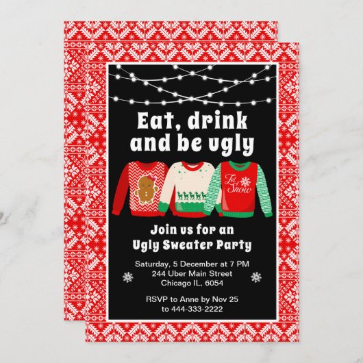 Invitation Chauffeurs de Noël moches Fête Rouge (Devant / Derrière)